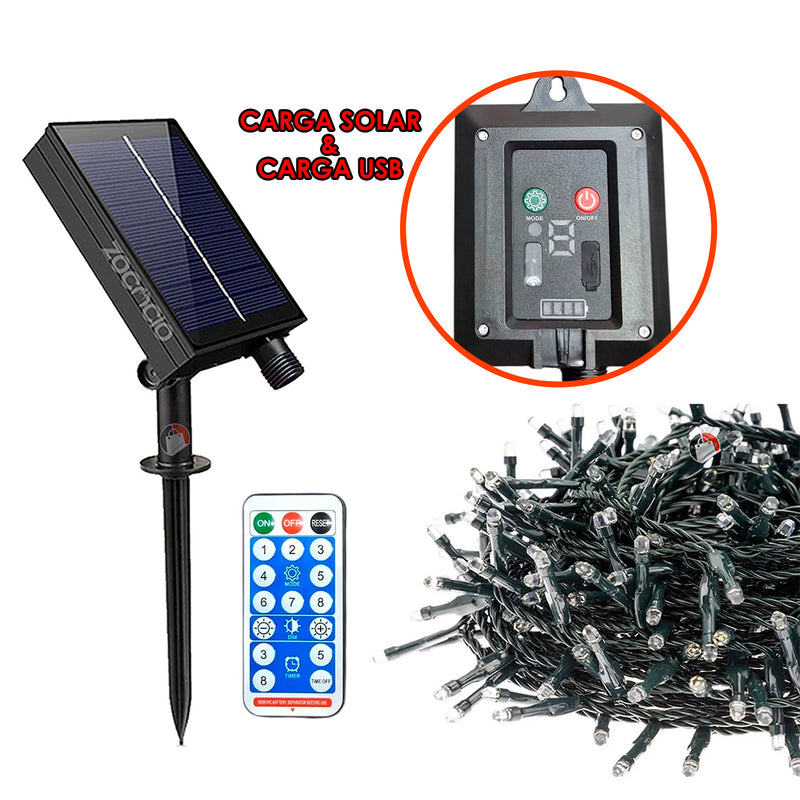 🎄LUCES LED 20M + PANEL SOLAR + CONTROL✨