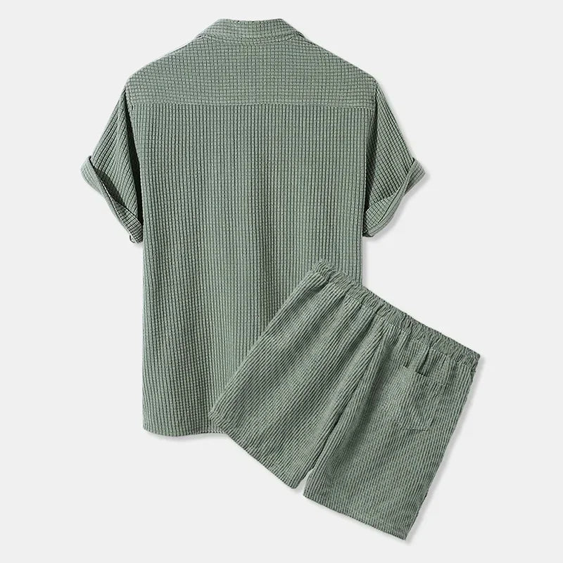 Conjunto Masculino de Terciopelo Camisa Polo + Shorts