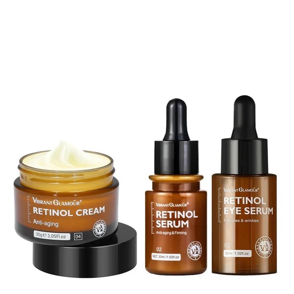 Kit Antienvejecimiento Completo con Retinol – Crema Facial, Sérum Facial y Sérum para Ojos